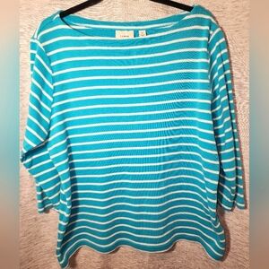 L.L. Bean 3/4 Sleeve Boatneck 1X Blue